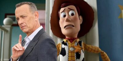Tom Hanks with Woody in the back from Toy Story