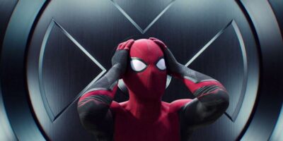 Spider-Man looking shocked in front of X-Men door to Cerebro