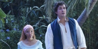 Halley Bailey and Jonah Hauer-King looking surprised in The Little Mermaid