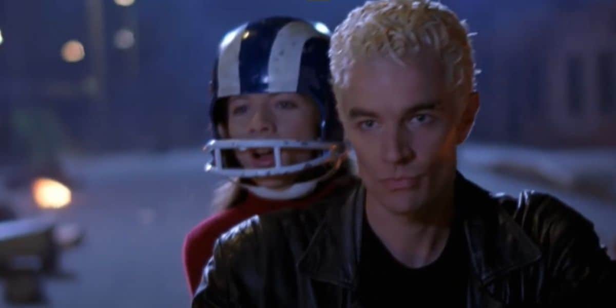 Spike on a motorbike with Dawn in the 'Buffy the Vampire Slayer' intro