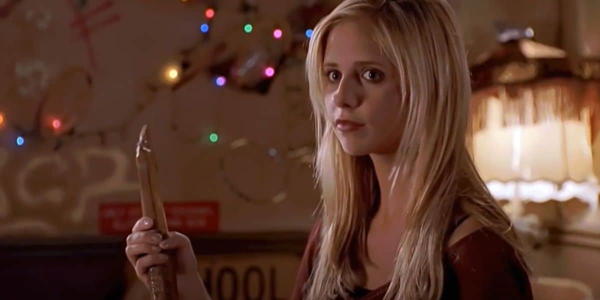 Buffy holding a stake in the 'Buffy the Vampire Slayer' intro