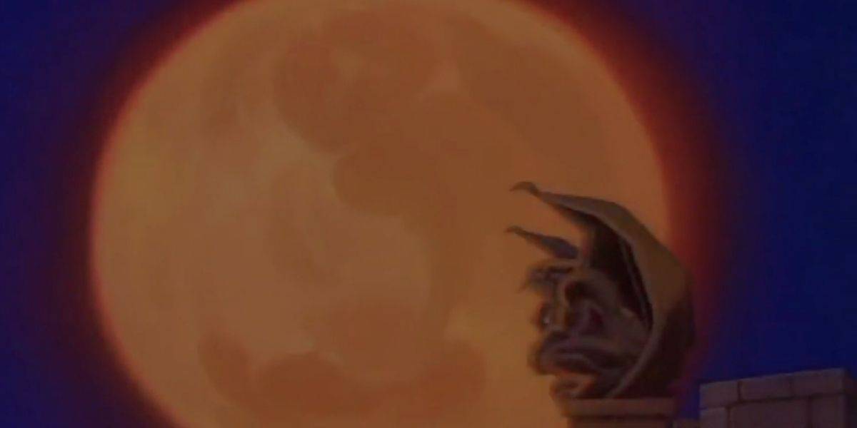 A statue in front of the sunset in 'Gargoyles'