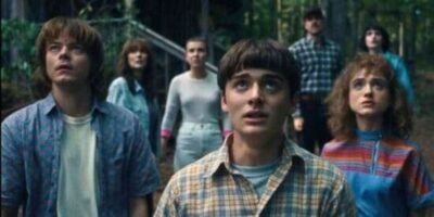 'Stranger Things' characters looking up at the sky in the Season 4 finale