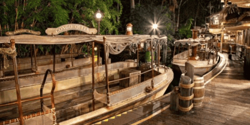 The Jungle Cruise Boats at Night.