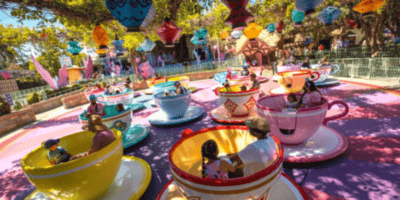 Teacups spin on the Mad Tea Party at Disneyland.