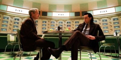 Loki (Tom Hiddleston) and Mobius (Owen Wilson) eating pie in 'Loki' 2.03