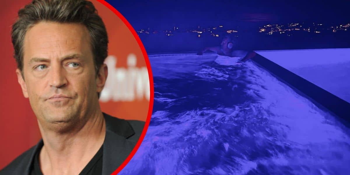 Matthew Perry with image of hot tub scene
