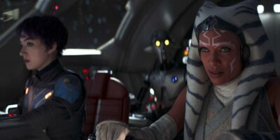 Ahsoka (Rosario Dawson) and Sabine (Natasha Liu Bordizzo) riding in Ahsoka's starship in 'Ahsoka'