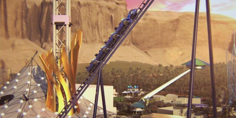 Guests ride Falcon's Flight in Six Flags concept art
