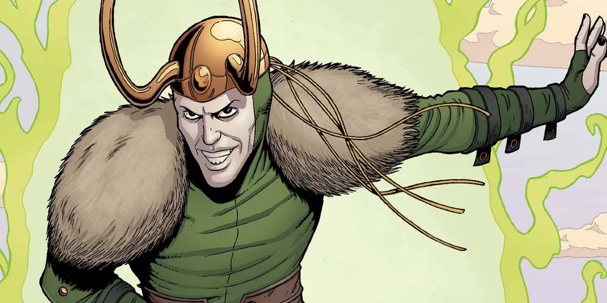 Loki wearing his horned helmet in Marvel Comics