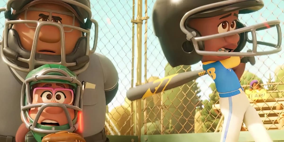 An umpire, catcher, and batter during a middle school softball game in 'Win or Lose'