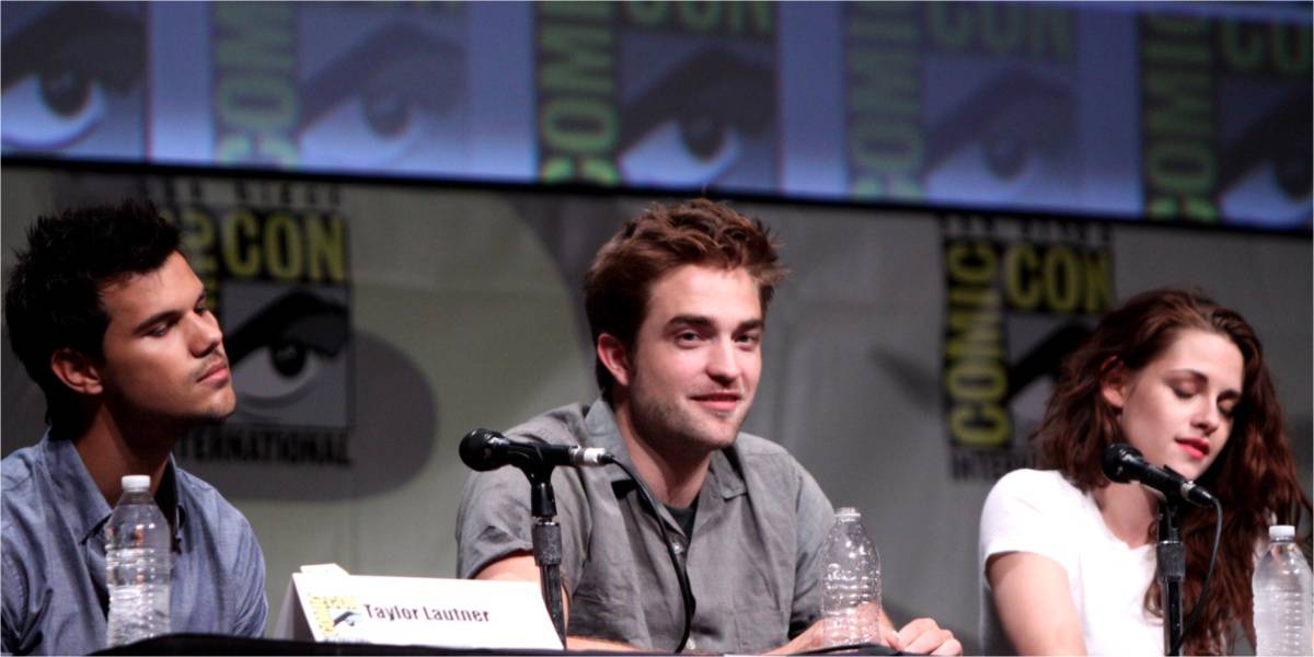 Taylor Lautner, Robert Pattinson, and Kristen Stewart at the Twilight panel at San Diego Comic-Con
