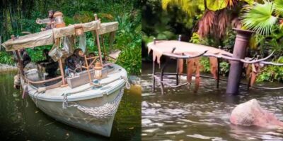Photo of a sunken boat on Jungle Cruise at Disneyland.
