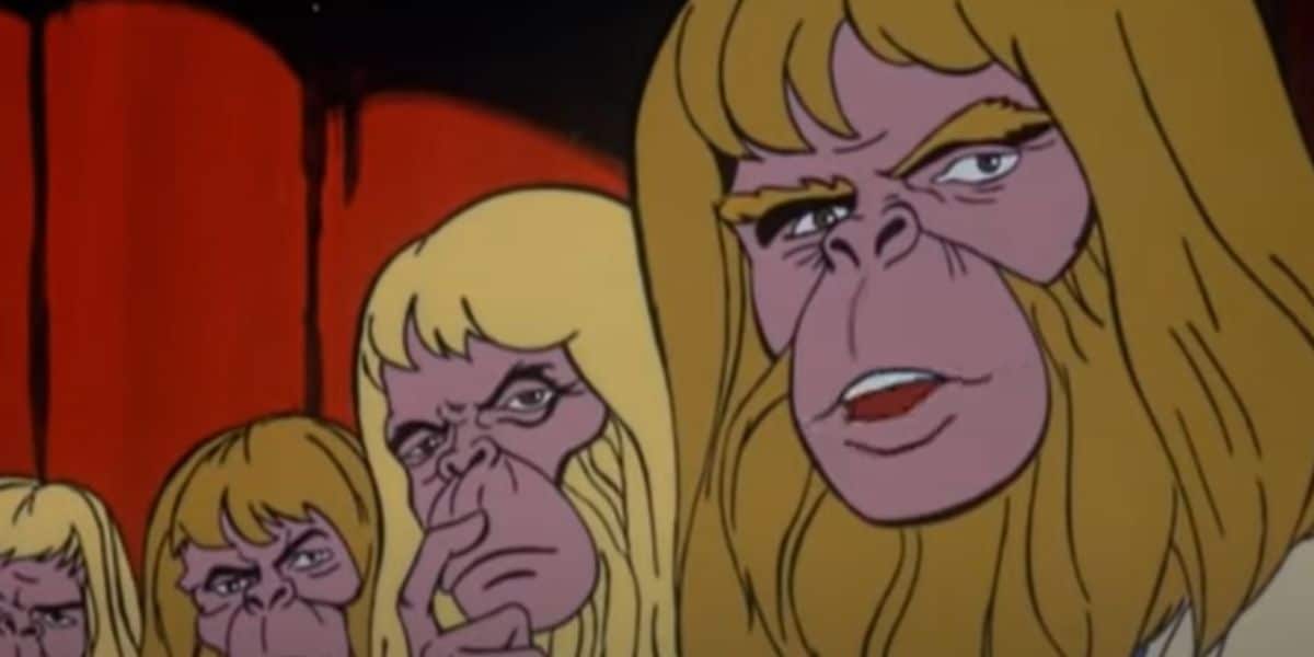 Apes in a courtroom in 'Return to the Planet of the Apes' animated series