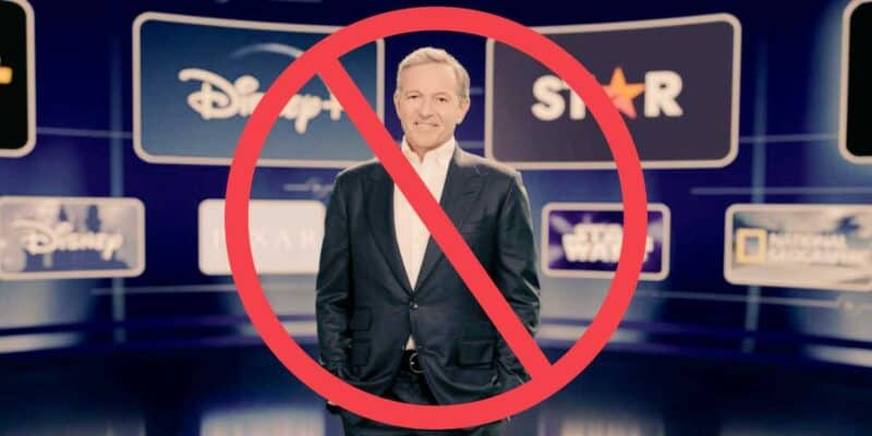 Bob Iger presenting Disney+ with a 'stop' sign overlay