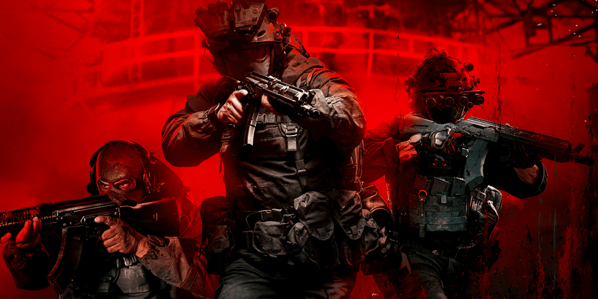 Three military characters point guns in front of a red background in Call of Duty: Modern Warfare III. 
