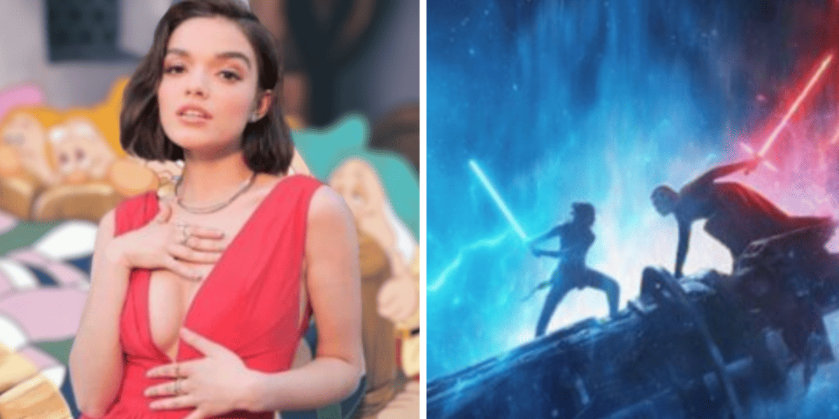 Rachel Zegler (left) and Star Wars battle scene (right)
