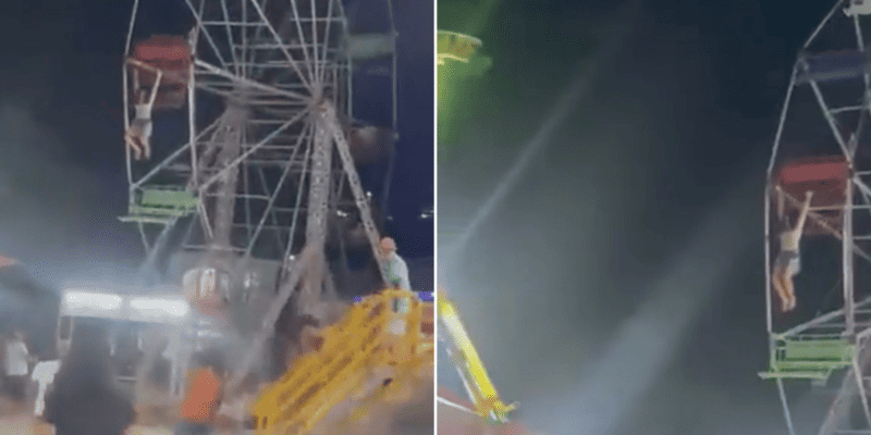 Teen dangling from a Ferris wheel before falling off the attraction in a fair in Brazil