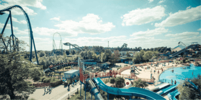 Aerial view of Thorpe Park in the UK, where a popular attraction is shutting down permanently