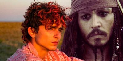 Timothee Chalamet as Lee in Bones and All (L) and Johnny Depp as Jack Sparrow (R)