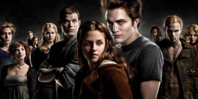 (from left to right) Jasper Hale, Alice Cullen, Carlisle Cullen, Esme Cullen, Rosalie Hale, Emmett Cullen, Bella Swan, Edward Cullen, Laurent, James, and Victoria from the movie Twilight