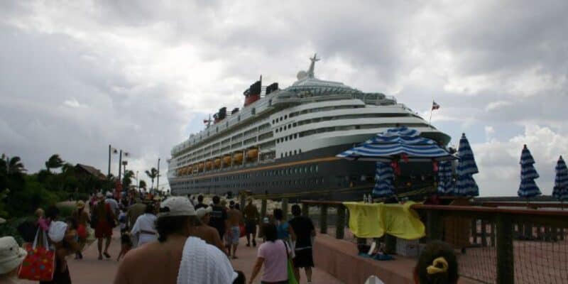 Guests boarding a Disney Cruise Line ship.