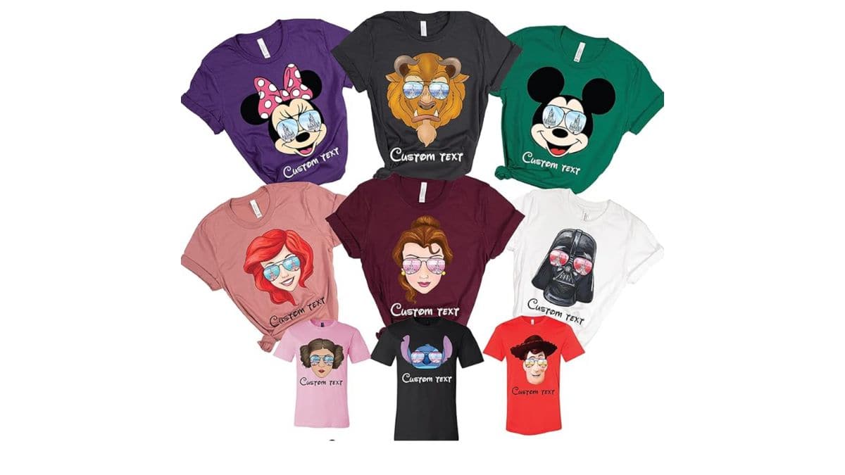 Disney characters in sunglasses shirts