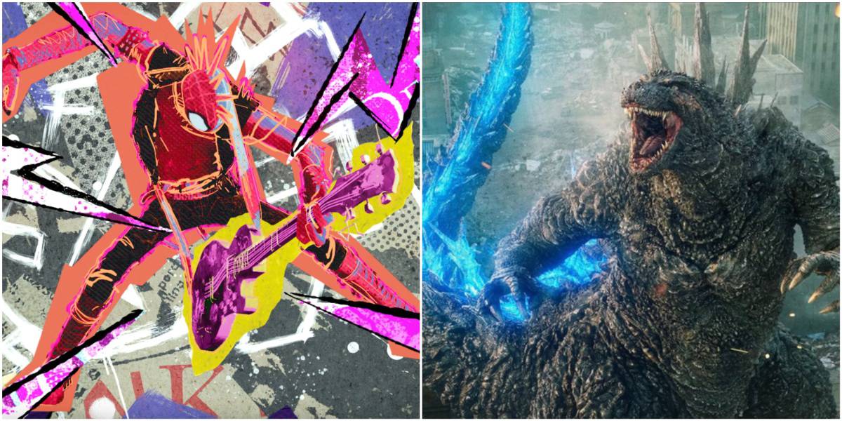Spider-Punk playing guitar in Across the Spider-Verse, Godzilla charging its plasma breath in Godzilla: Minus One