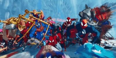 The entire Spider Society chasing after Miles Morales