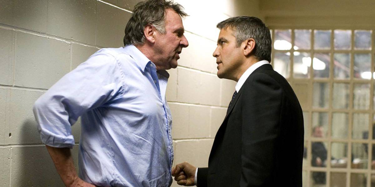 Tom Wilkinson having an argument with George Clooney in Michael Clayton