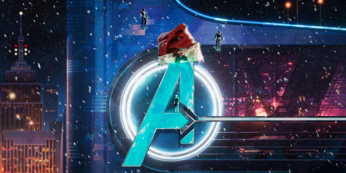 A gigantic Santa hat rests atop the Avengers "A" on Stark Tower in Season 2 of 'Marvel's What If...?'