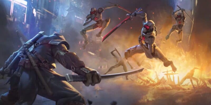 Michelangelo fighting the Synjabots in 'TMNT: The Last Ronin' game trailer