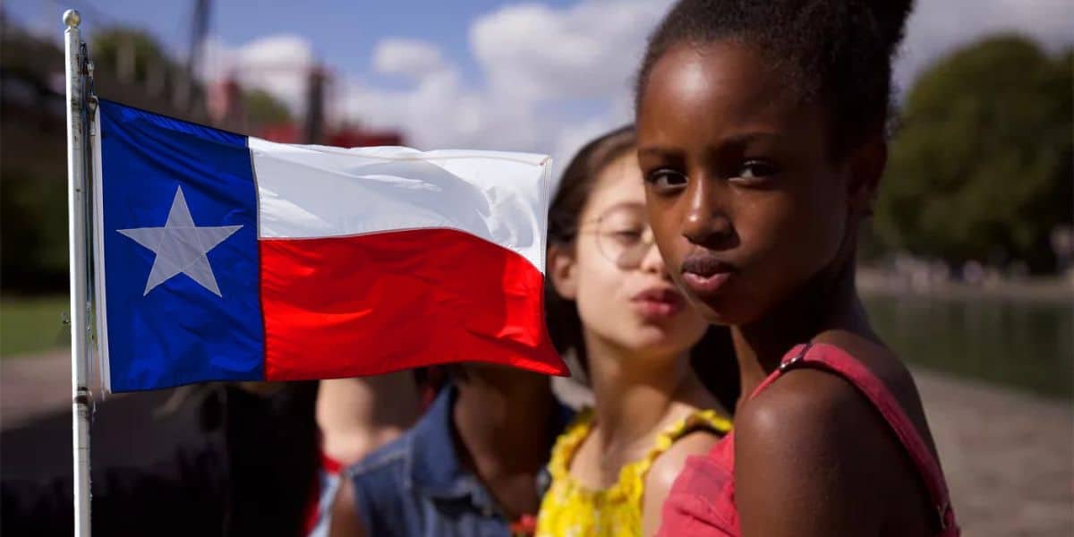A still from Cuties with the Texas State Flag