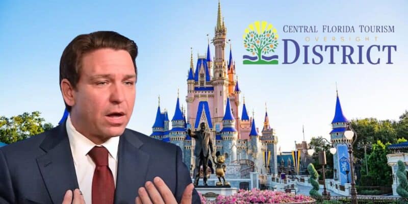 Ron DeSantis in front of Disney World Cinderella Castle with the CFTOD logo