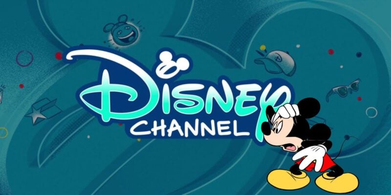 Shocked Mickey in front of Disney Channel logo
