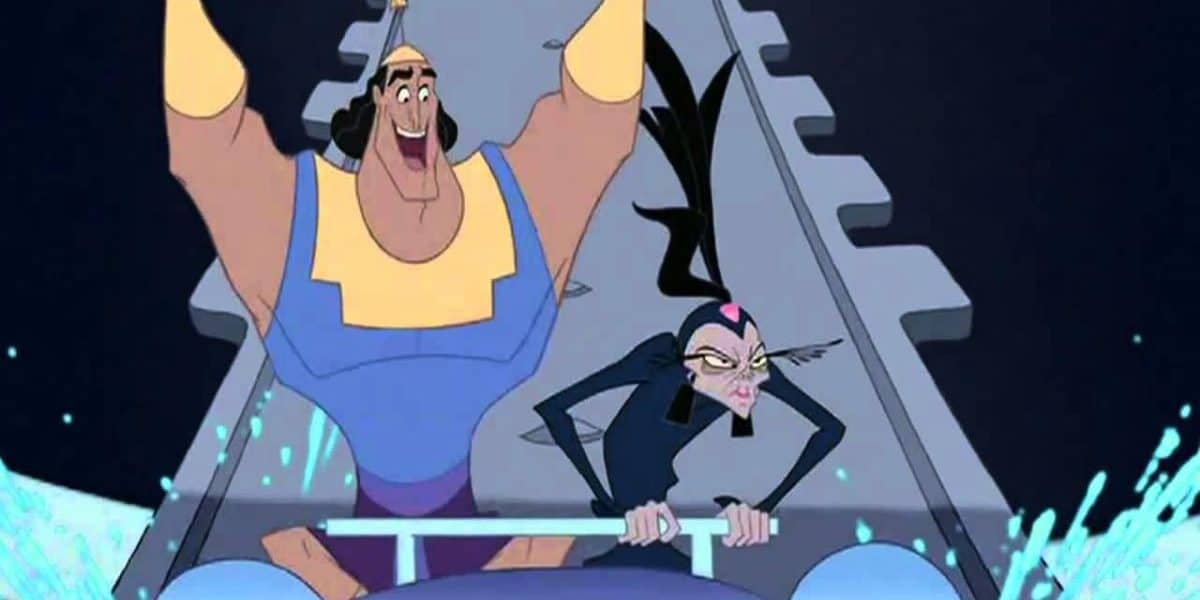 Kronk and Yzma ride a roller coaster to their secret lab in 'The Emperor's New Groove' (2000)