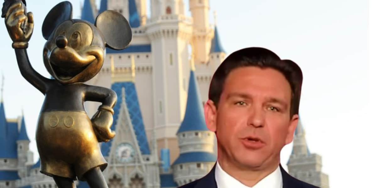 Mickey Mouse statue with Ron DeSantis