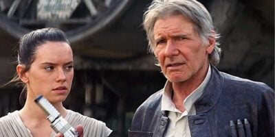 Daisy Ridley as Rey (L) and Harrison Ford as Han Solo (R) in 'The Force Awakens'