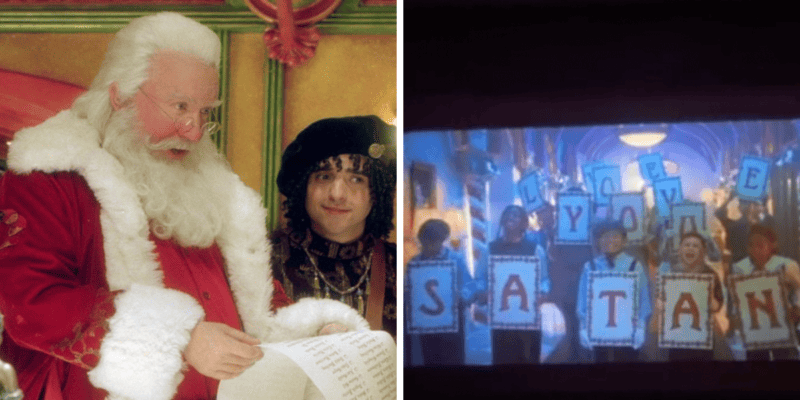 Tim Allen as Santa with Bernard / a scene where Elves mistakenly spell out 'We Love You Satan'