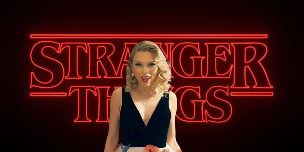 Taylor Swift superimposed over the 'Stranger Things' logo