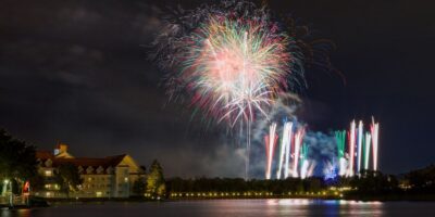 New Year's Eve Fireworks at Magic Kingdom shot from the Polynesian