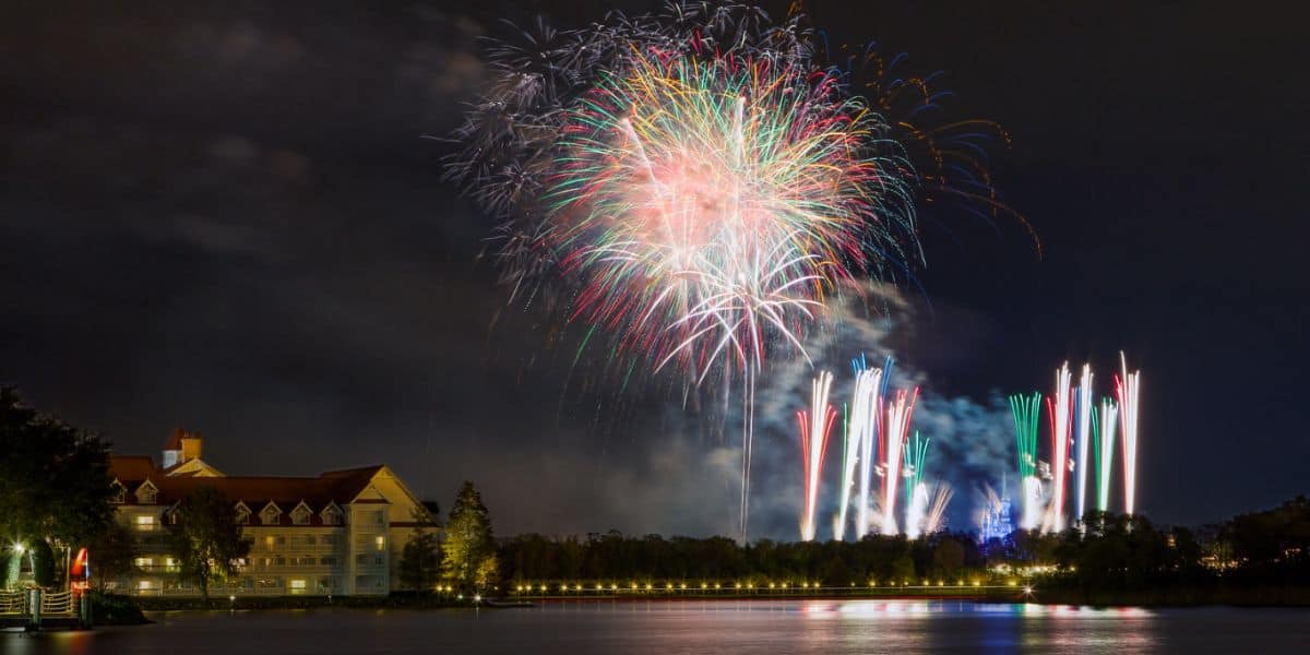 New Year's Eve Fireworks at Magic Kingdom shot from the Polynesian