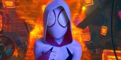 Spider-Gwen/Gwen Stacy in front of an orange computer screen