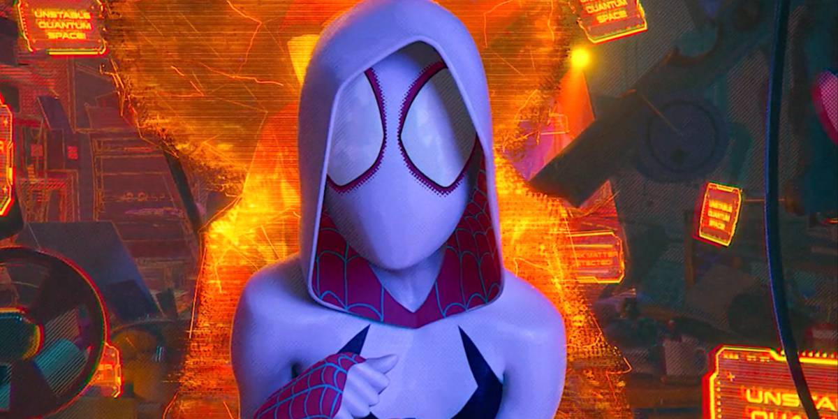 Spider-Gwen/Gwen Stacy in front of an orange computer screen