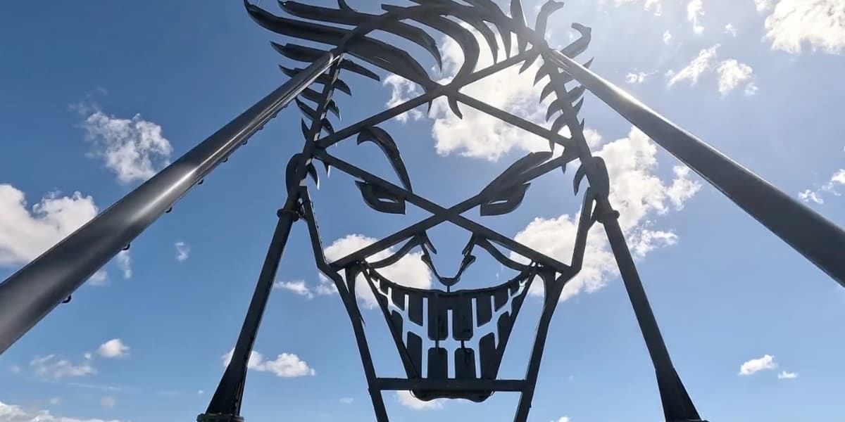 A metal outline of the joker on the DC Rivals HyperCoaster