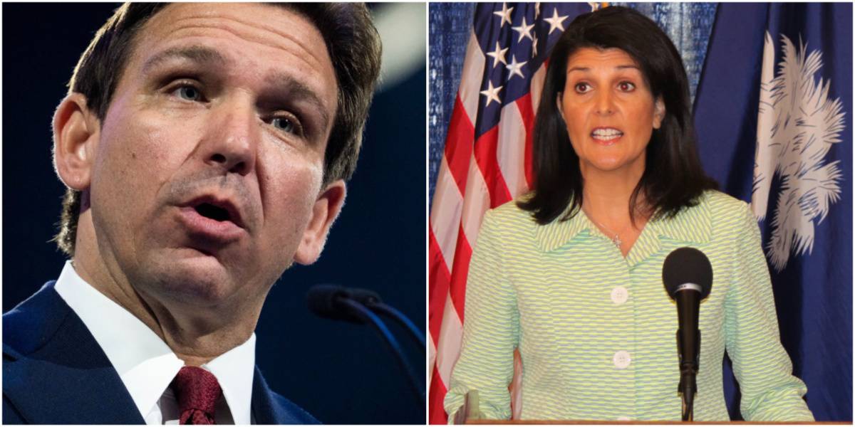 Ron DeSantis looking like he is about to speak, Nikki Haley looking like she is about to speak