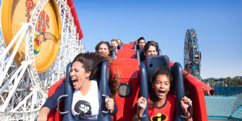 A mom and daughter riding Incredicoaster at Disney California Adventure in Disneyland Resort