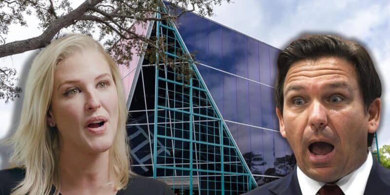 Ron DeSantis shocked with Bridget Ziegler in front of the CFTOD building in Disney World.