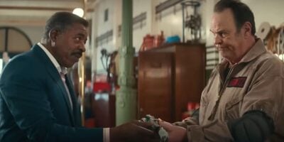 (L to R) Ernie Hudson as Winston Zeddemore and Dan Aykroyd as Ray Stantz in the 'Ghostbusters: Frozen Empire' trailer