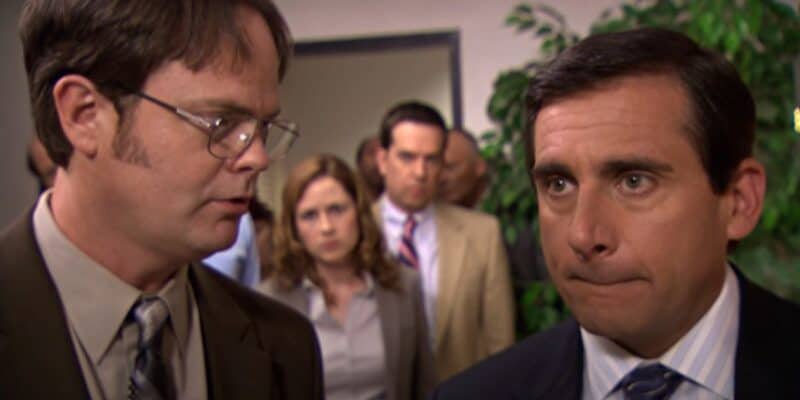(L to R) Dwight Schrute (Rainn Wilson) and Michael Scott (Steve Carrell) in 'The Office'